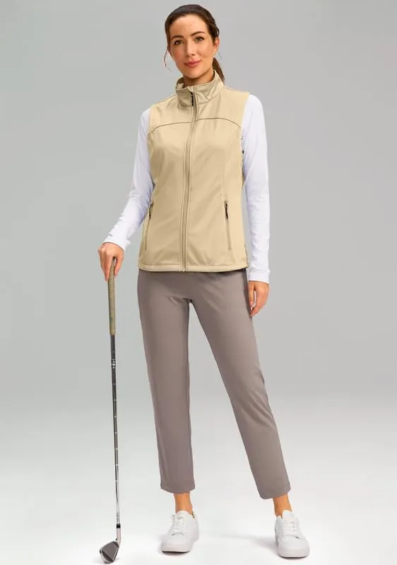 Soothfeel Women's Vest with Zipper Pocekts Lightweight Softshell Sleeveless Jacket Hiking Travel Golf Running Vest for Women