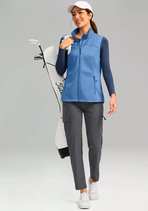 Soothfeel Women's Vest with Zipper Pocekts Lightweight Softshell Sleeveless Jacket Hiking Travel Golf Running Vest for Women