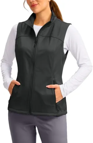 Soothfeel Women's Vest with Zipper Pocekts Lightweight Softshell Sleeveless Jacket Hiking Travel Golf Running Vest for Women