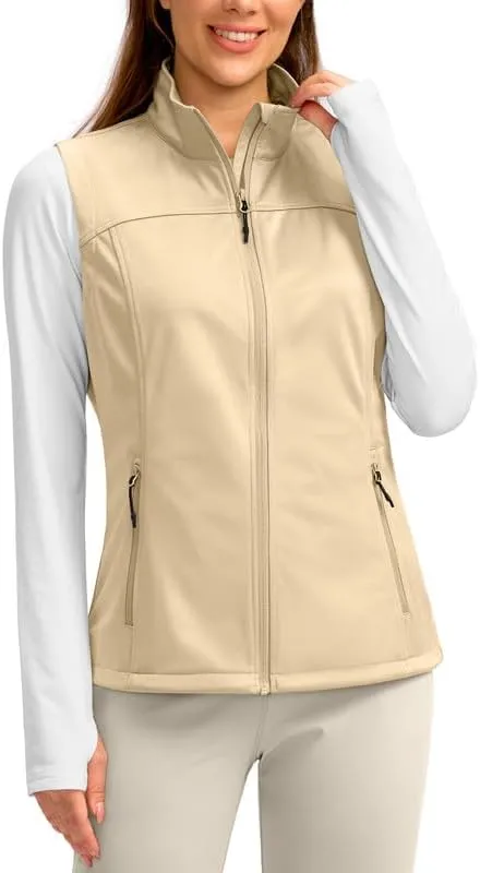 Soothfeel Women's Vest with Zipper Pocekts Lightweight Softshell Sleeveless Jacket Hiking Travel Golf Running Vest for Women
