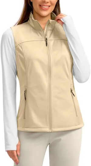 Soothfeel Women's Vest with Zipper Pocekts Lightweight Softshell Sleeveless Jacket Hiking Travel Golf Running Vest for Women