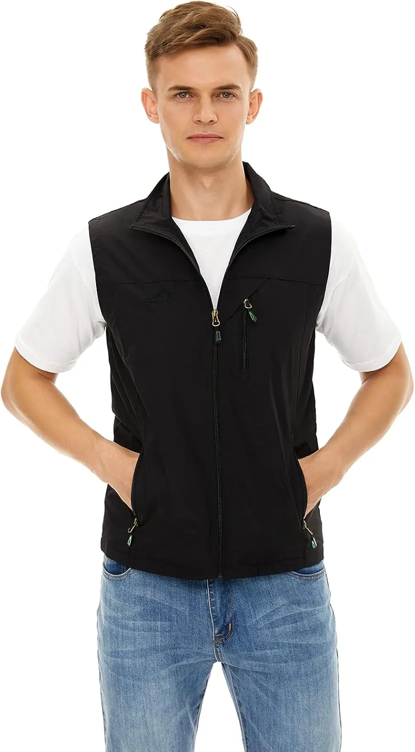 Spanye Men Lightweight Vest Outdoor Leisure Vest with Pockets Windproof Jacket For Sport Golf Work