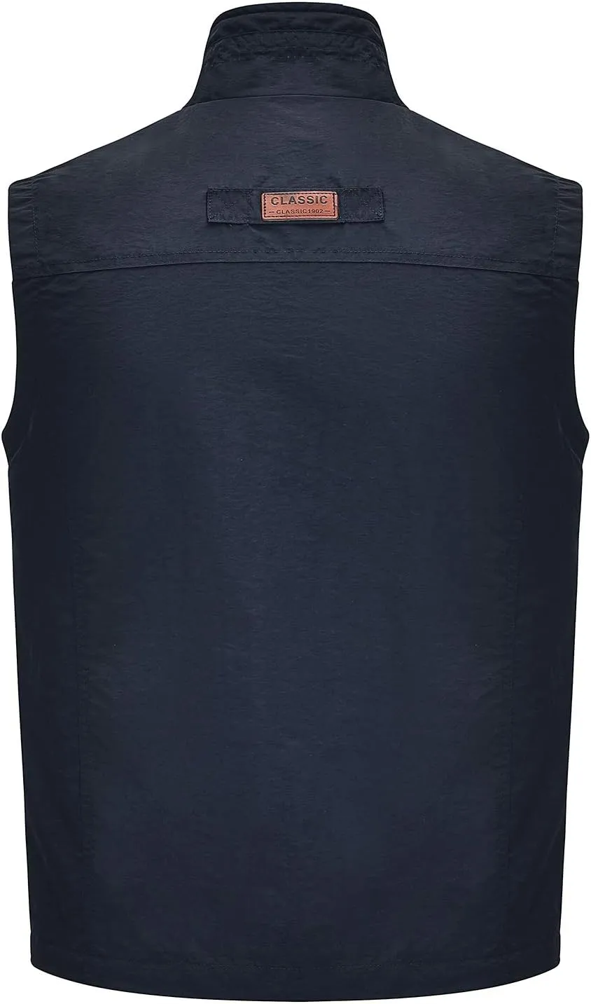 Spanye Men Lightweight Vest Outdoor Leisure Vest with Pockets Windproof Jacket For Sport Golf Work