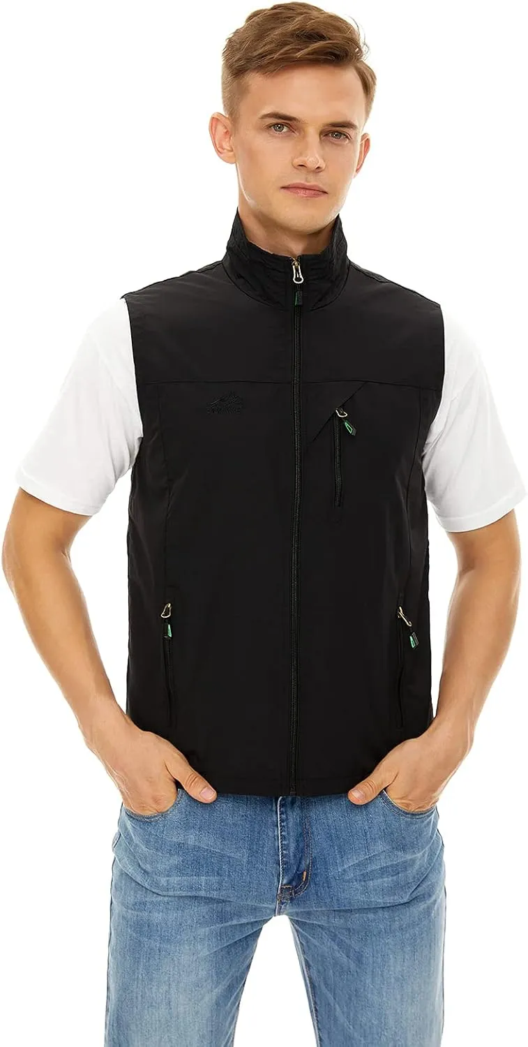 Spanye Men Lightweight Vest Outdoor Leisure Vest with Pockets Windproof Jacket For Sport Golf Work