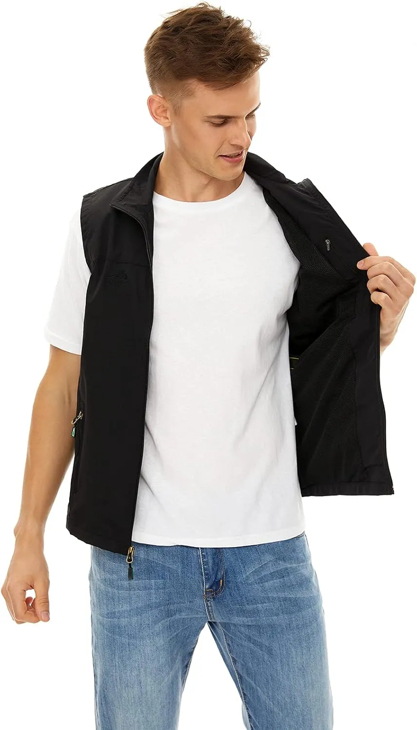 Spanye Men Lightweight Vest Outdoor Leisure Vest with Pockets Windproof Jacket For Sport Golf Work