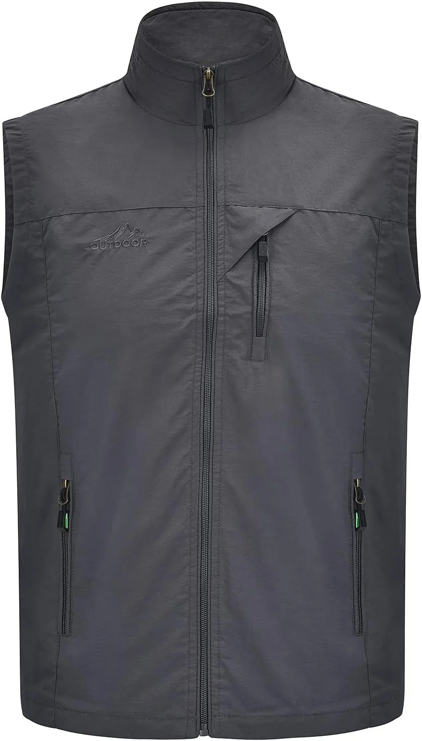 Spanye Men Lightweight Vest Outdoor Leisure Vest with Pockets Windproof Jacket For Sport Golf Work