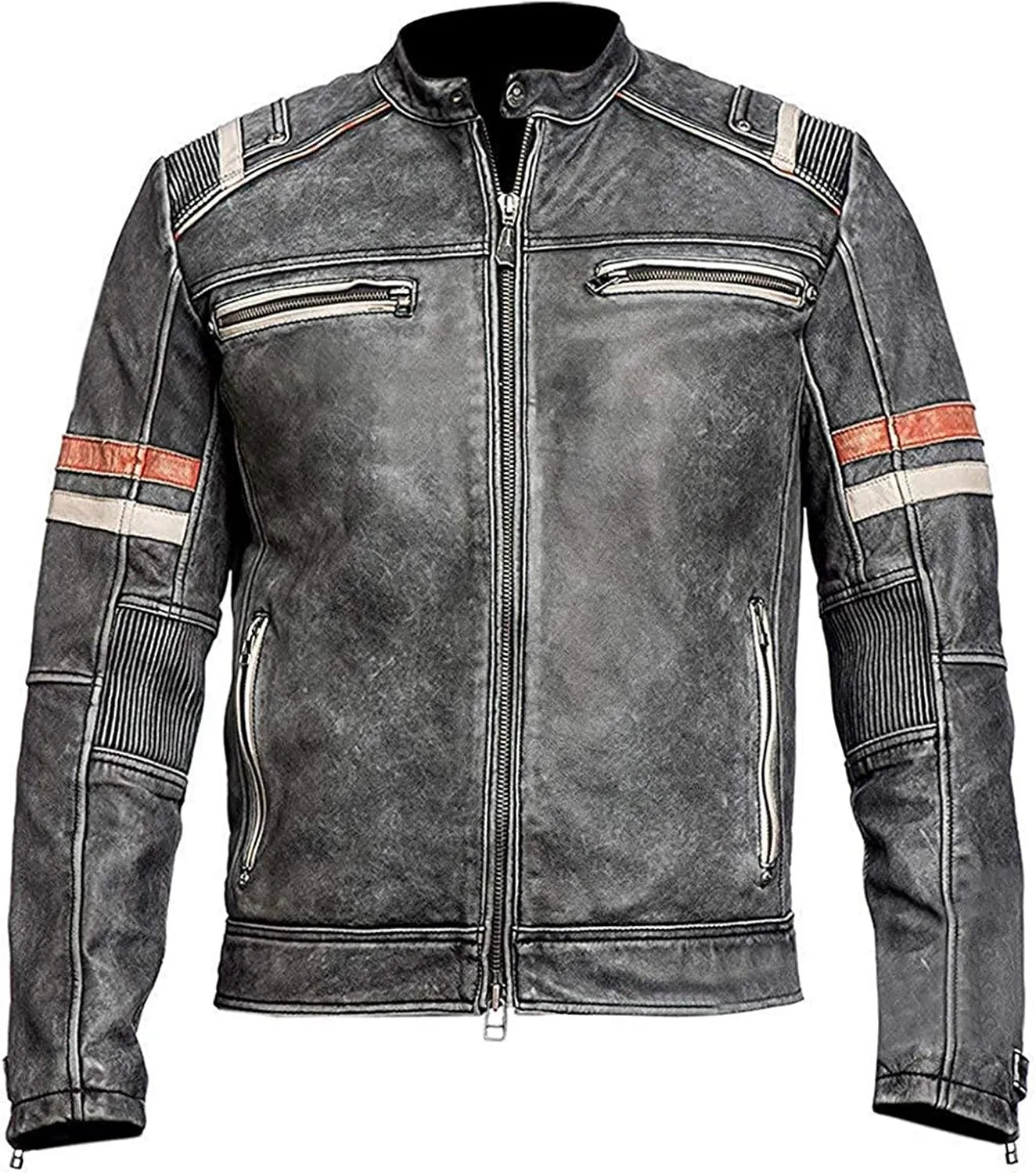 SpazeUp Mens Brown Distressed Leather Jacket | Vintage Motorcycle Leather Jackets for Men