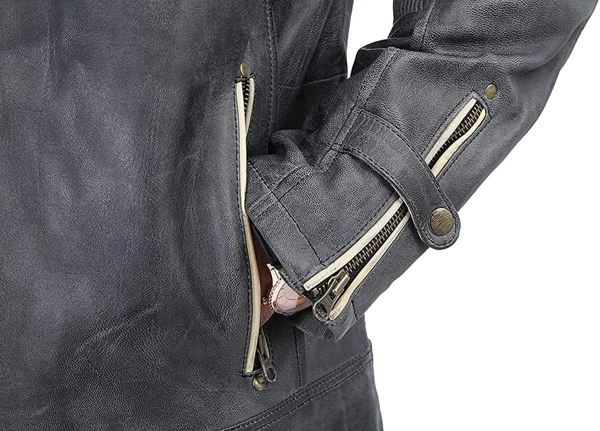 SpazeUp Mens Brown Distressed Leather Jacket | Vintage Motorcycle Leather Jackets for Men