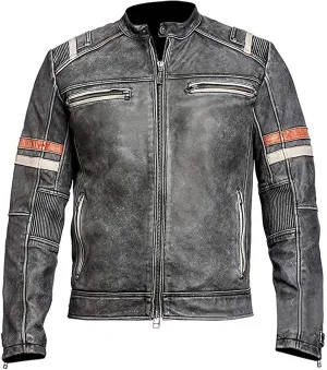 SpazeUp Mens Brown Distressed Leather Jacket | Vintage Motorcycle Leather Jackets for Men