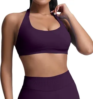 Sports Bras For Women Padded Open Back Light Deep V Neck Workout Gym Tops Support Sports Seamless Yoga Crop Top