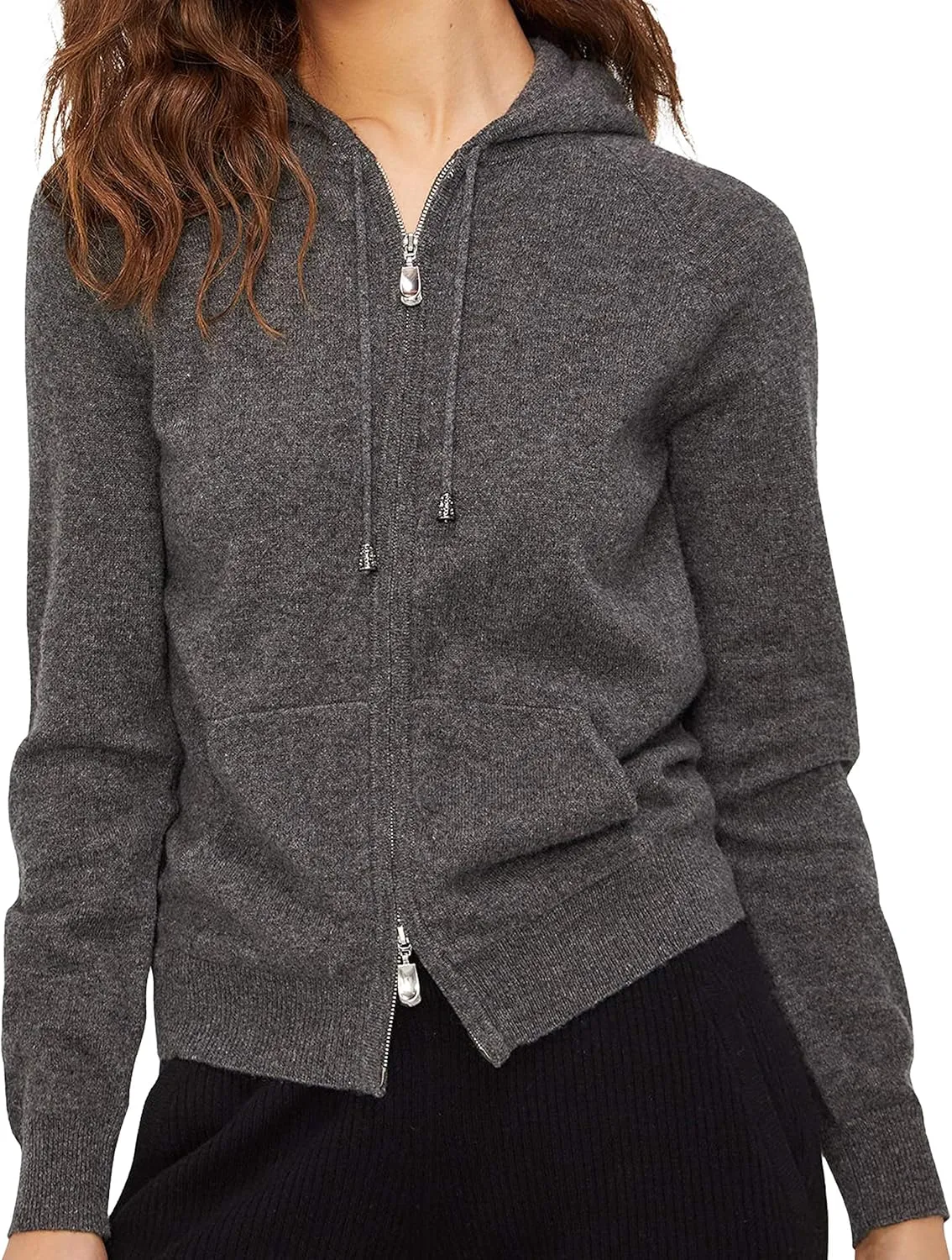 State Cashmere 2-Way Zip Up Hoodie with Pockets and Zipper 100% Pure Cashmere Long Sleeve Sweater for Women Cashmere Hoodies