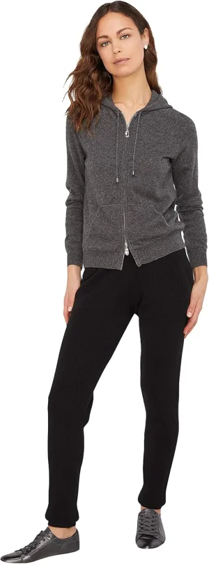 State Cashmere 2-Way Zip Up Hoodie with Pockets and Zipper 100% Pure Cashmere Long Sleeve Sweater for Women Cashmere Hoodies