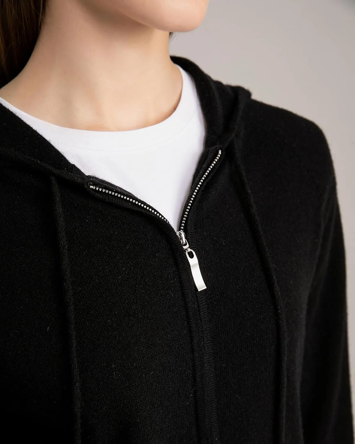 State Cashmere 2-Way Zip Up Hoodie with Pockets and Zipper 100% Pure Cashmere Long Sleeve Sweater for Women Cashmere Hoodies