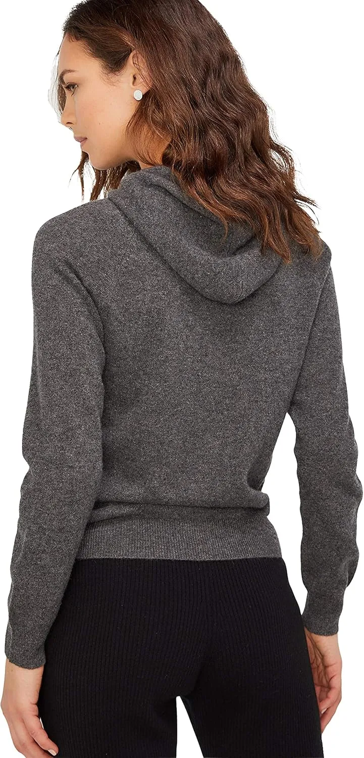 State Cashmere 2-Way Zip Up Hoodie with Pockets and Zipper 100% Pure Cashmere Long Sleeve Sweater for Women Cashmere Hoodies