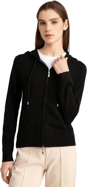 State Cashmere 2-Way Zip Up Hoodie with Pockets and Zipper 100% Pure Cashmere Long Sleeve Sweater for Women Cashmere Hoodies