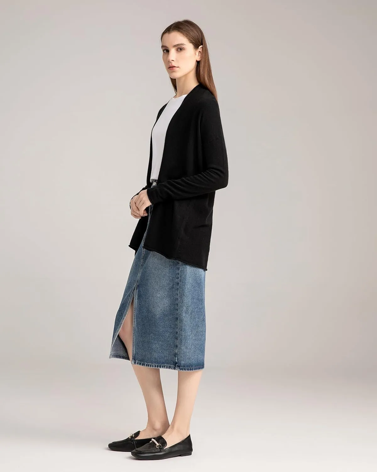 State Cashmere Lightweight Mid-Thigh Cashmere Cardigan 100% Pure Cashmere Sweater Cashmere Wraps for Women
