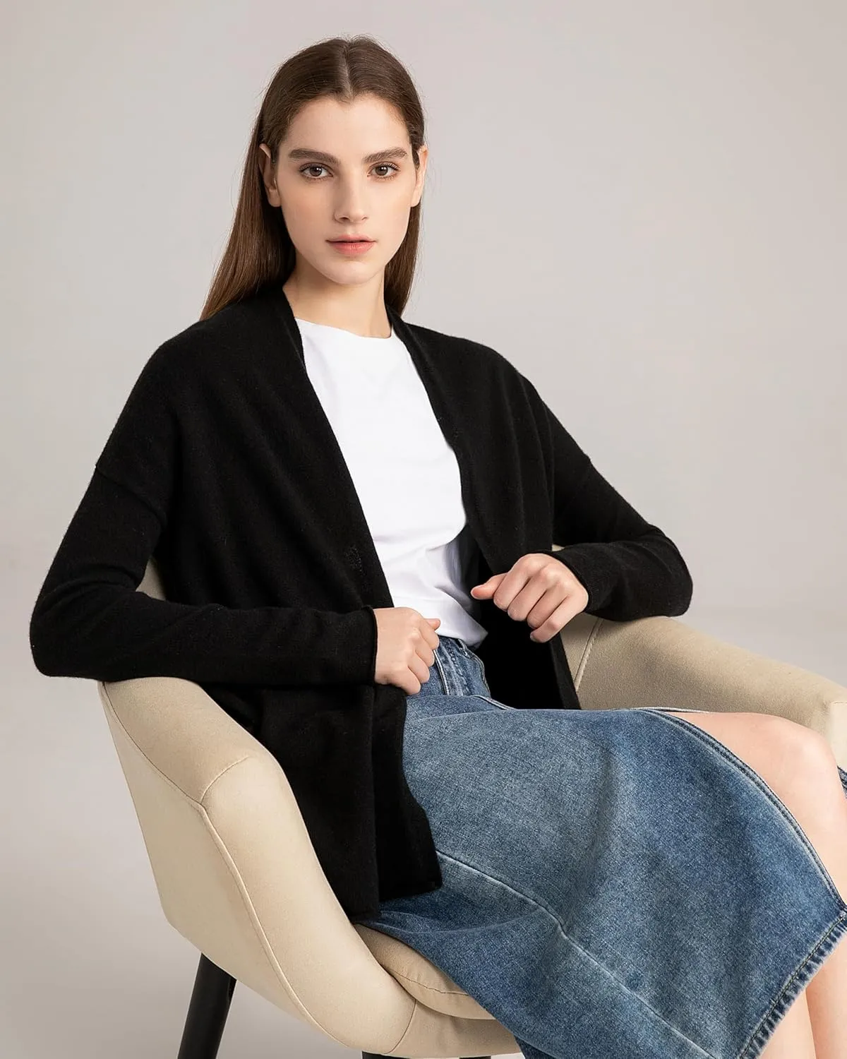 State Cashmere Lightweight Mid-Thigh Cashmere Cardigan 100% Pure Cashmere Sweater Cashmere Wraps for Women