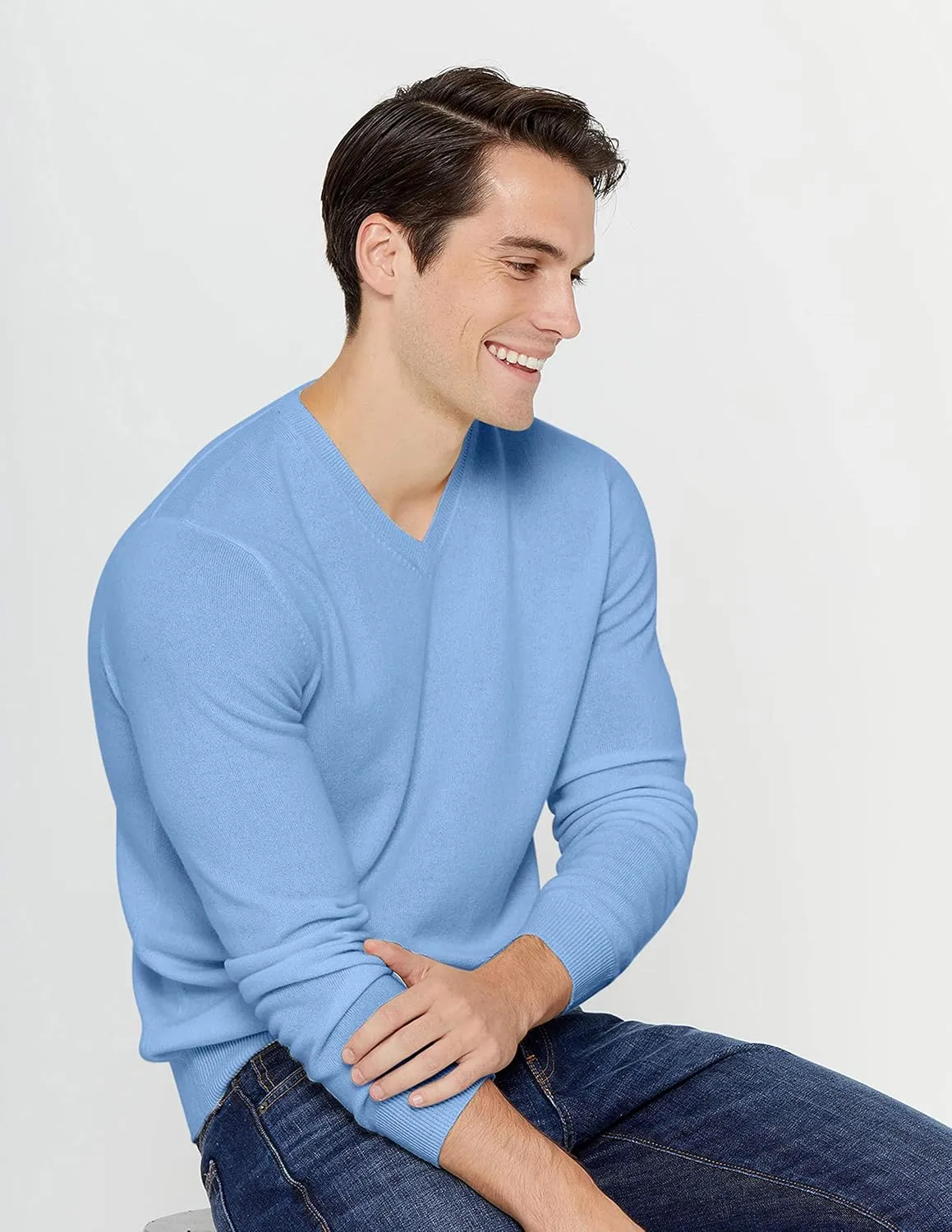 State Cashmere Men's Essential V-Neck Sweater 100% Pure Cashmere Classic Long Sleeve Pullover