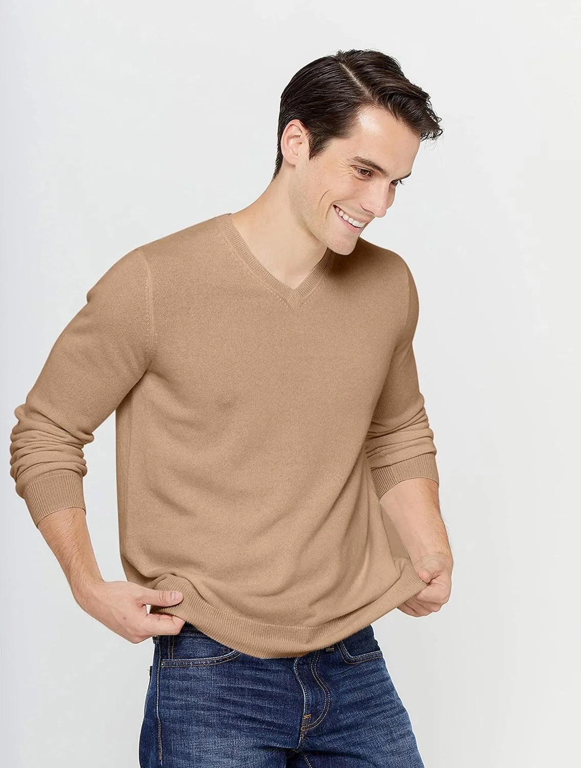 State Cashmere Men's Essential V-Neck Sweater 100% Pure Cashmere Classic Long Sleeve Pullover