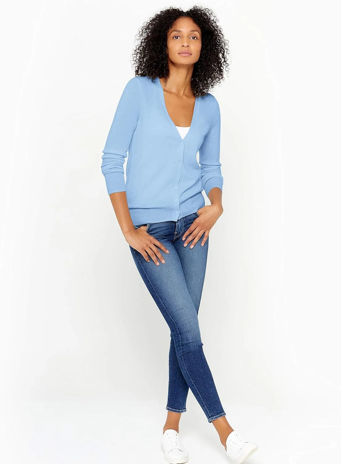 State Cashmere Women's Button Front V-Neck Cardigan 100% Pure Cashmere Long Sleeve Sweater