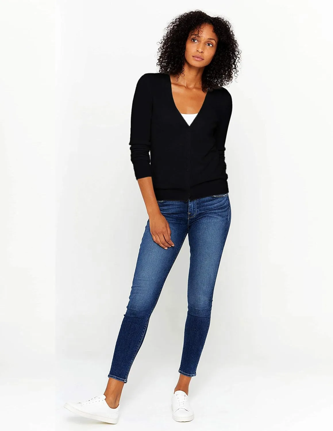 State Cashmere Women's Button Front V-Neck Cardigan 100% Pure Cashmere Long Sleeve Sweater