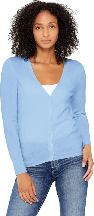 State Cashmere Women's Button Front V-Neck Cardigan 100% Pure Cashmere Long Sleeve Sweater