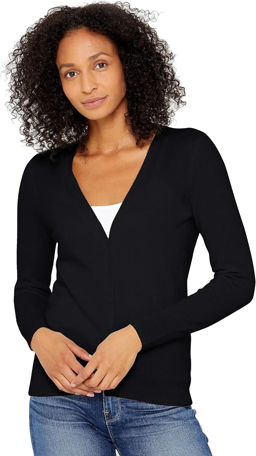State Cashmere Women's Button Front V-Neck Cardigan 100% Pure Cashmere Long Sleeve Sweater