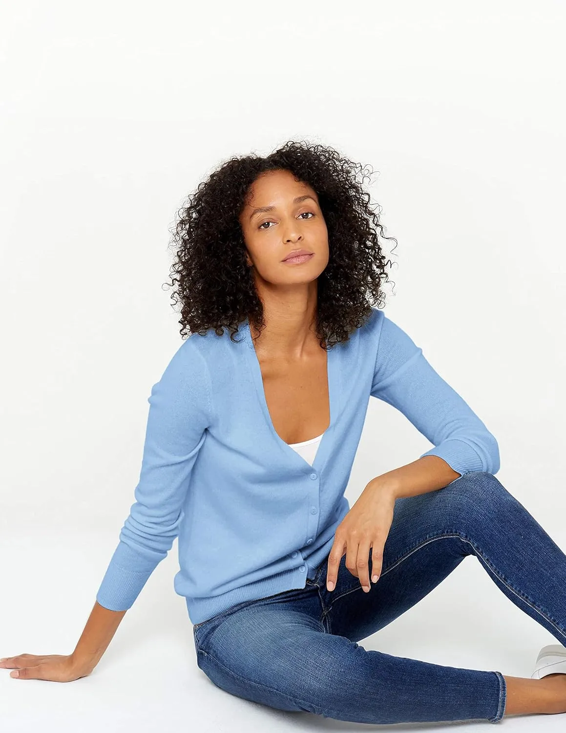 State Cashmere Women's Button Front V-Neck Cardigan 100% Pure Cashmere Long Sleeve Sweater