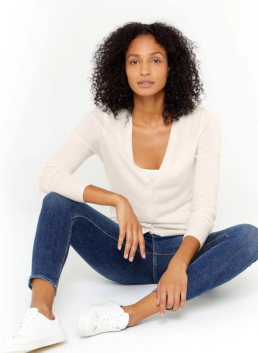 State Cashmere Women's Button Front V-Neck Cardigan 100% Pure Cashmere Long Sleeve Sweater