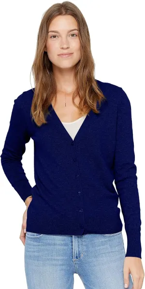 State Cashmere Women's Button Front V-Neck Cardigan 100% Pure Cashmere Long Sleeve Sweater