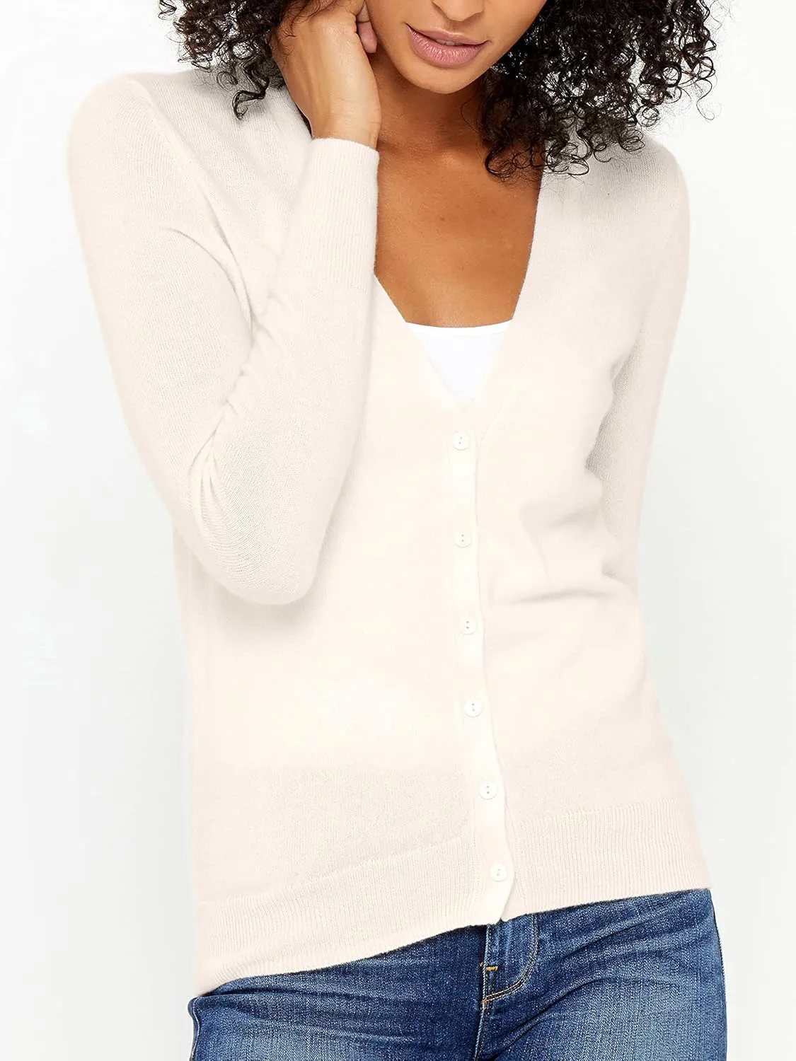 State Cashmere Women's Button Front V-Neck Cardigan 100% Pure Cashmere Long Sleeve Sweater