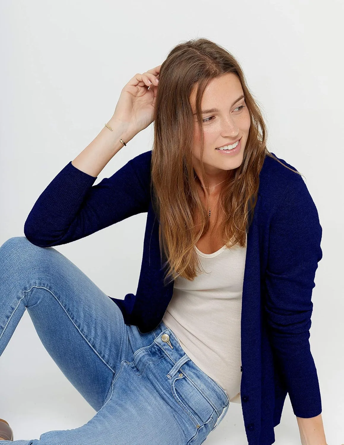 State Cashmere Women's Button Front V-Neck Cardigan 100% Pure Cashmere Long Sleeve Sweater