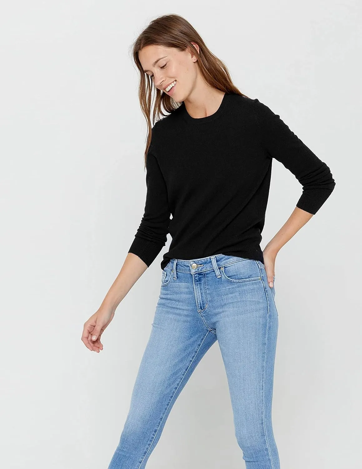 State Cashmere Womens Essential Crewneck Sweater 100% Pure Cashmere Classic Long Sleeve Pullover