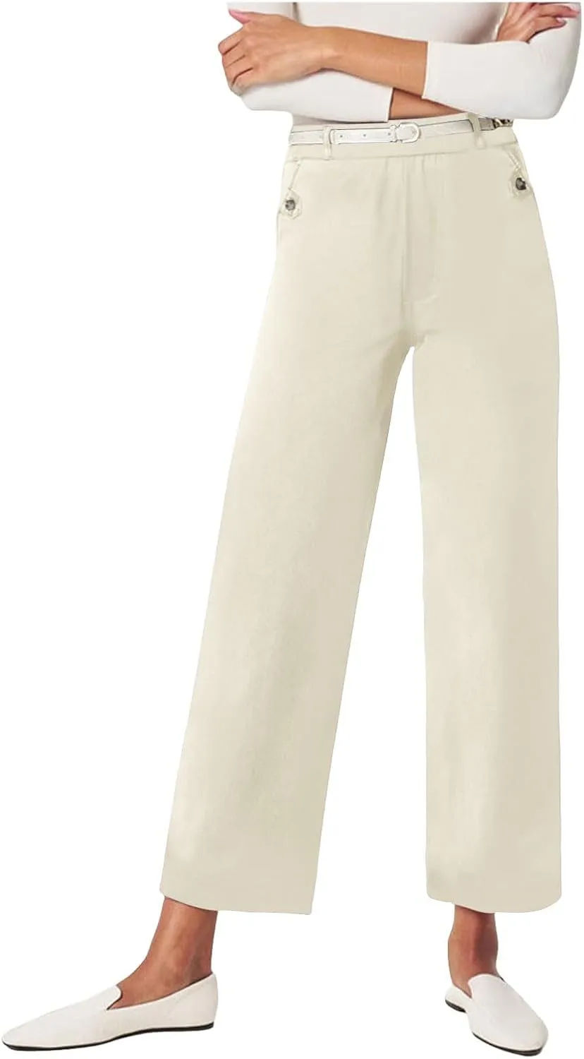 Straight Leg Pants Winter Ankle Hiking Sweatpants with Pockets High Waisted Elastic Waist