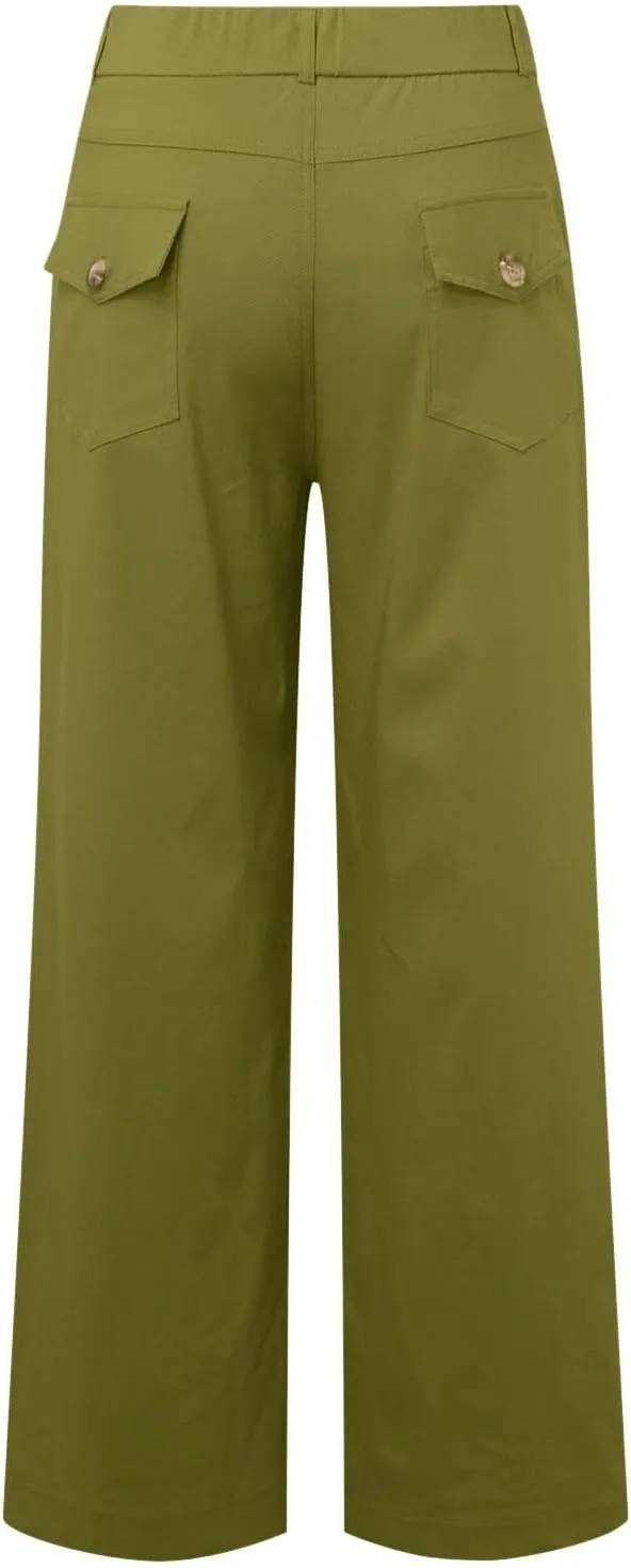 Straight Leg Pants Winter Ankle Hiking Sweatpants with Pockets High Waisted Elastic Waist