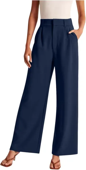 Straight Leg Pants Winter Bright Beach Palazzo with Pockets Barrel Pants Elastic Waist