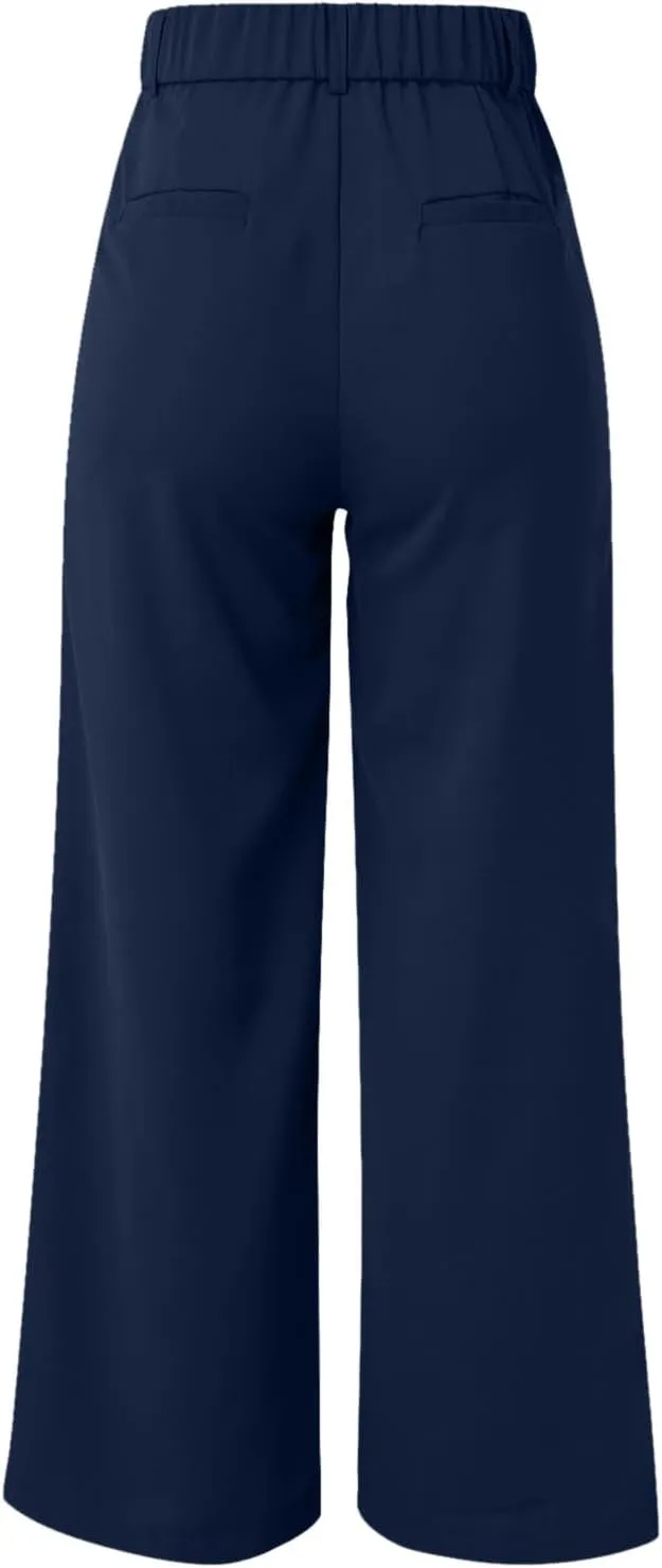 Straight Leg Pants Winter Bright Beach Palazzo with Pockets Barrel Pants Elastic Waist