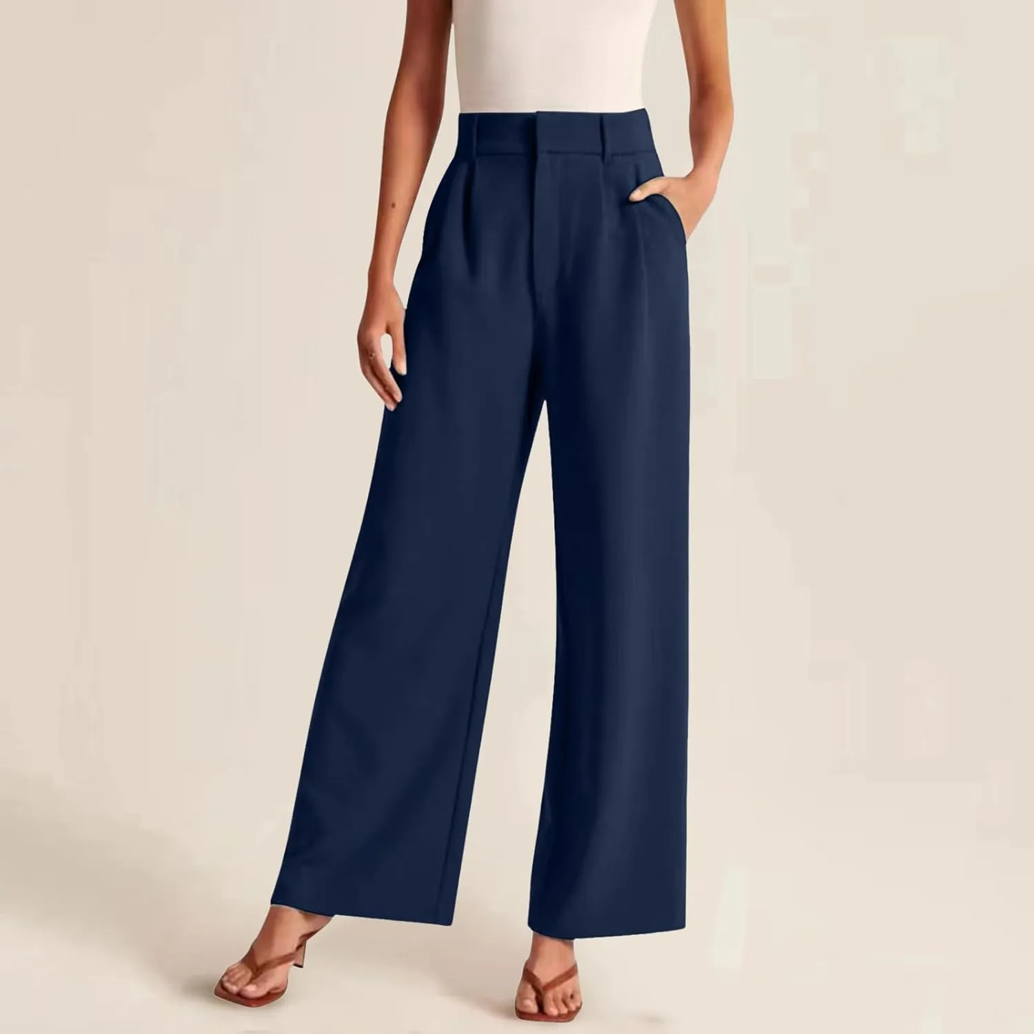 Straight Leg Pants Winter Bright Beach Palazzo with Pockets Barrel Pants Elastic Waist
