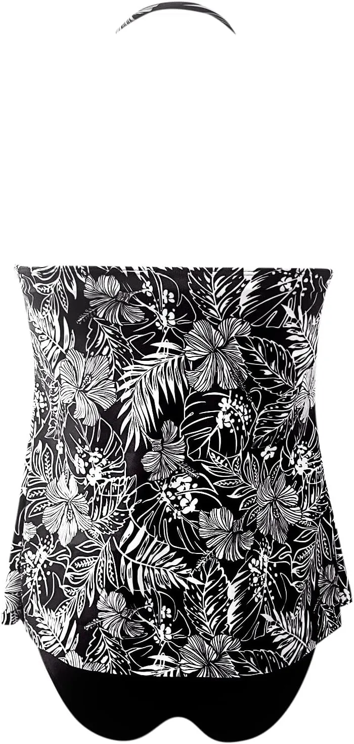 Strapless Tankini Set for Women Bandeau Cross Bathing Suit Retro Twist Swimsuits Loose Swim Top with Bikini Bottom