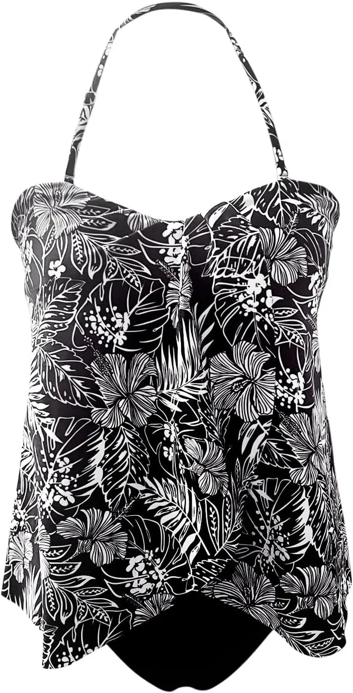 Strapless Tankini Set for Women Bandeau Cross Bathing Suit Retro Twist Swimsuits Loose Swim Top with Bikini Bottom