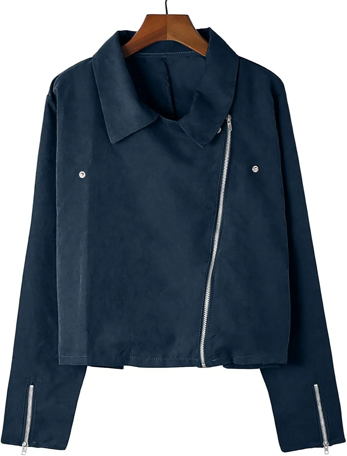 Suede Leather Jacket Women Sexy Motorcycle Zip up Jackets Lapel Quilted Fall Winter Black Trench Coat