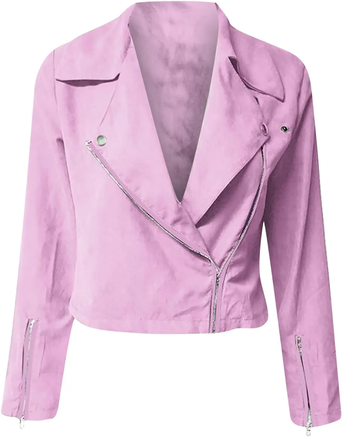 Suede Leather Jacket Women Sexy Motorcycle Zip up Jackets Lapel Quilted Fall Winter Black Trench Coat