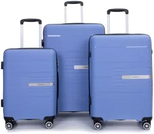 Suitcase Double Spinner Wheels PP Luggage Sets Lightweight Durable Suitcase with TSA Lock,3-Piece Set (20/24/28), Blue