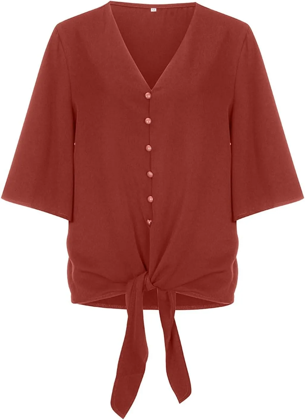 Summer Button Down Shirts for Women,Tie Knot Front Tops 3/4 Batwing Sleeve Boho Floral Oversized t Shirts