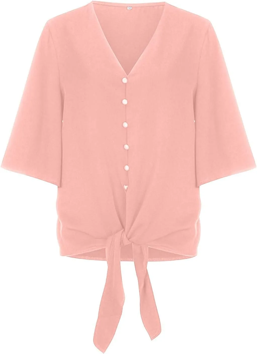 Summer Button Down Shirts for Women,Tie Knot Front Tops 3/4 Batwing Sleeve Boho Floral Oversized t Shirts