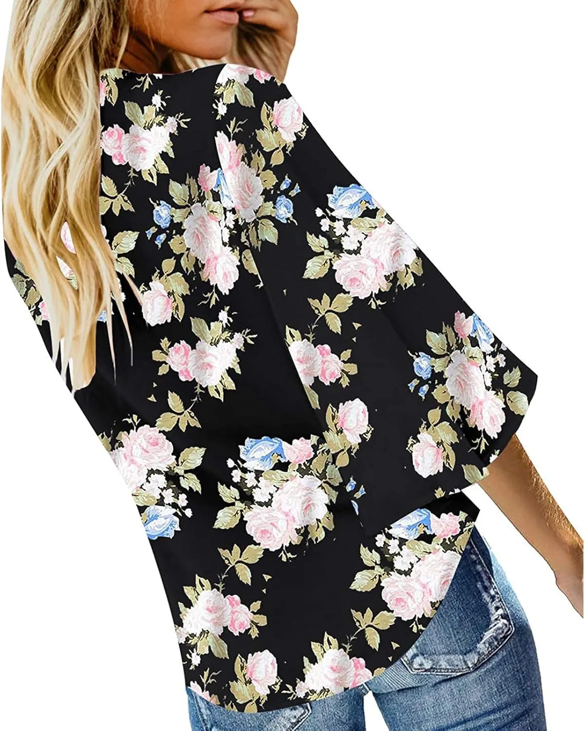 Summer Button Down Shirts for Women,Tie Knot Front Tops 3/4 Batwing Sleeve Boho Floral Oversized t Shirts