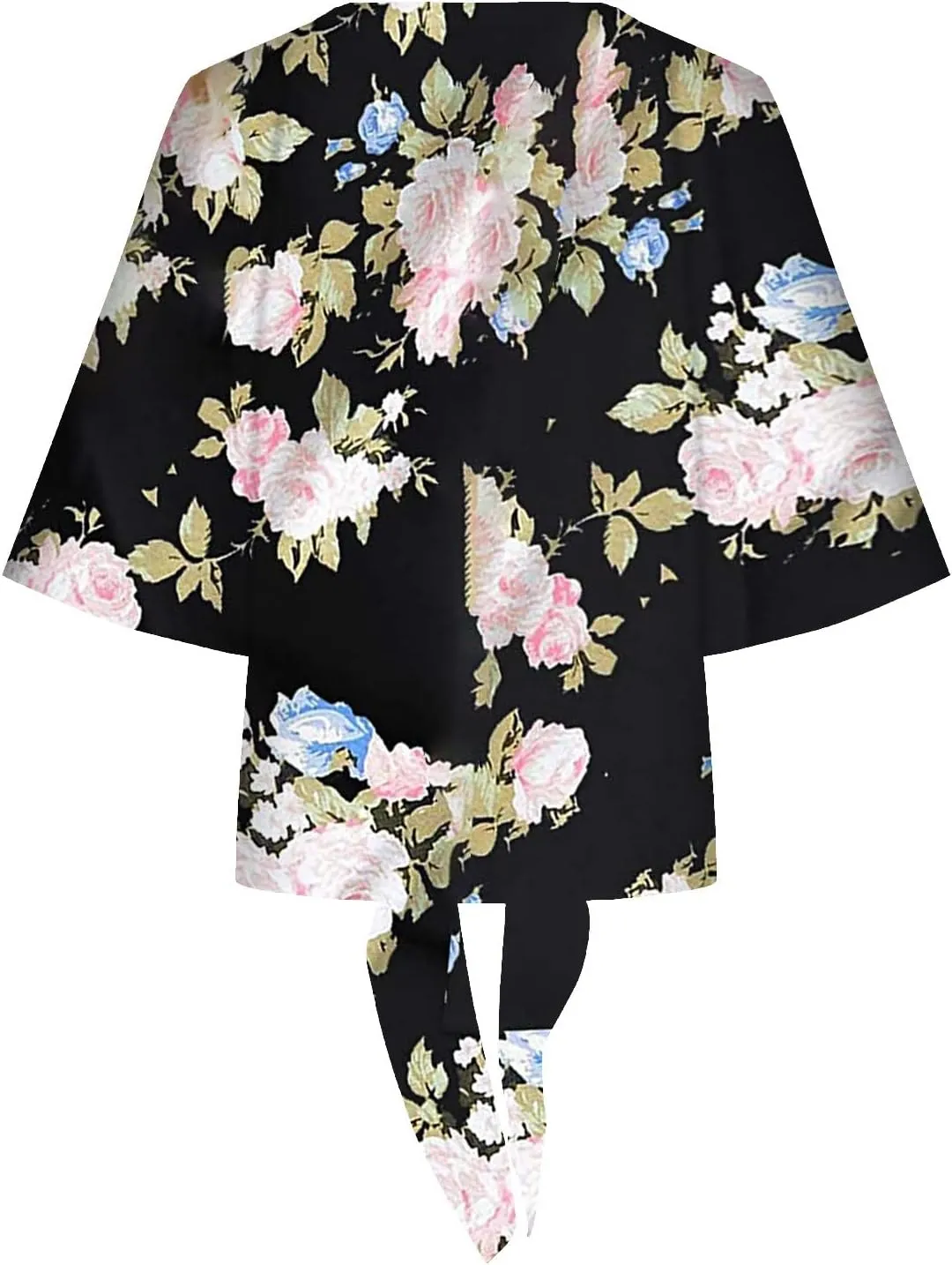 Summer Button Down Shirts for Women,Tie Knot Front Tops 3/4 Batwing Sleeve Boho Floral Oversized t Shirts