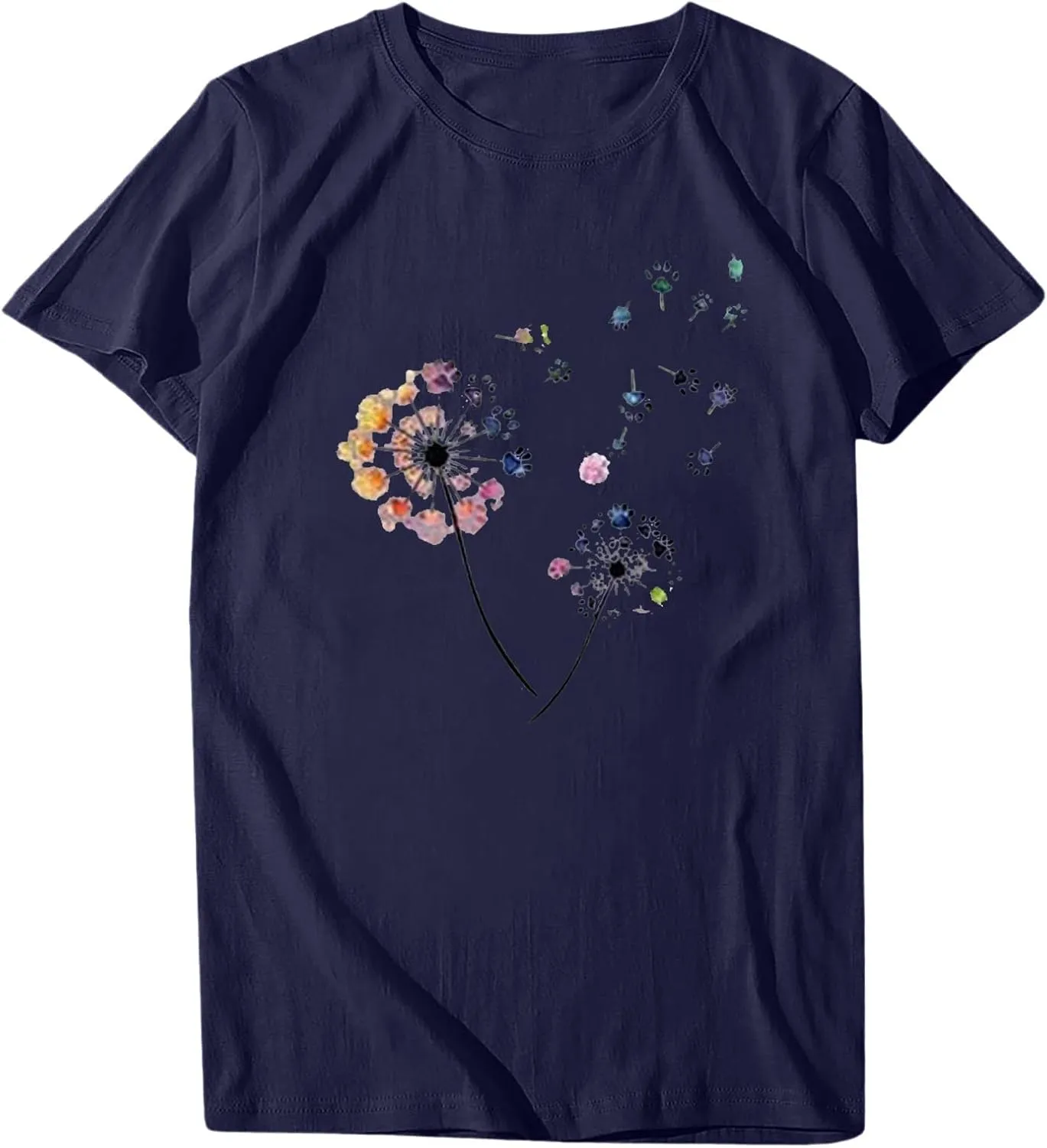 Summer Tops for Women 2025 Cute Floral Graphic Tees Crewneck Short Sleeve Shirts Dandelion Print Teen Girls Cotton Tshirts