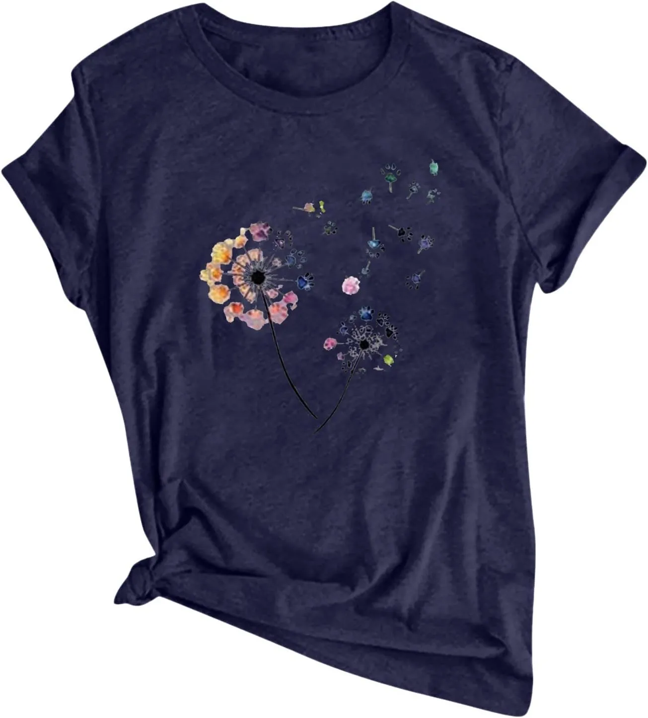 Summer Tops for Women 2025 Cute Floral Graphic Tees Crewneck Short Sleeve Shirts Dandelion Print Teen Girls Cotton Tshirts