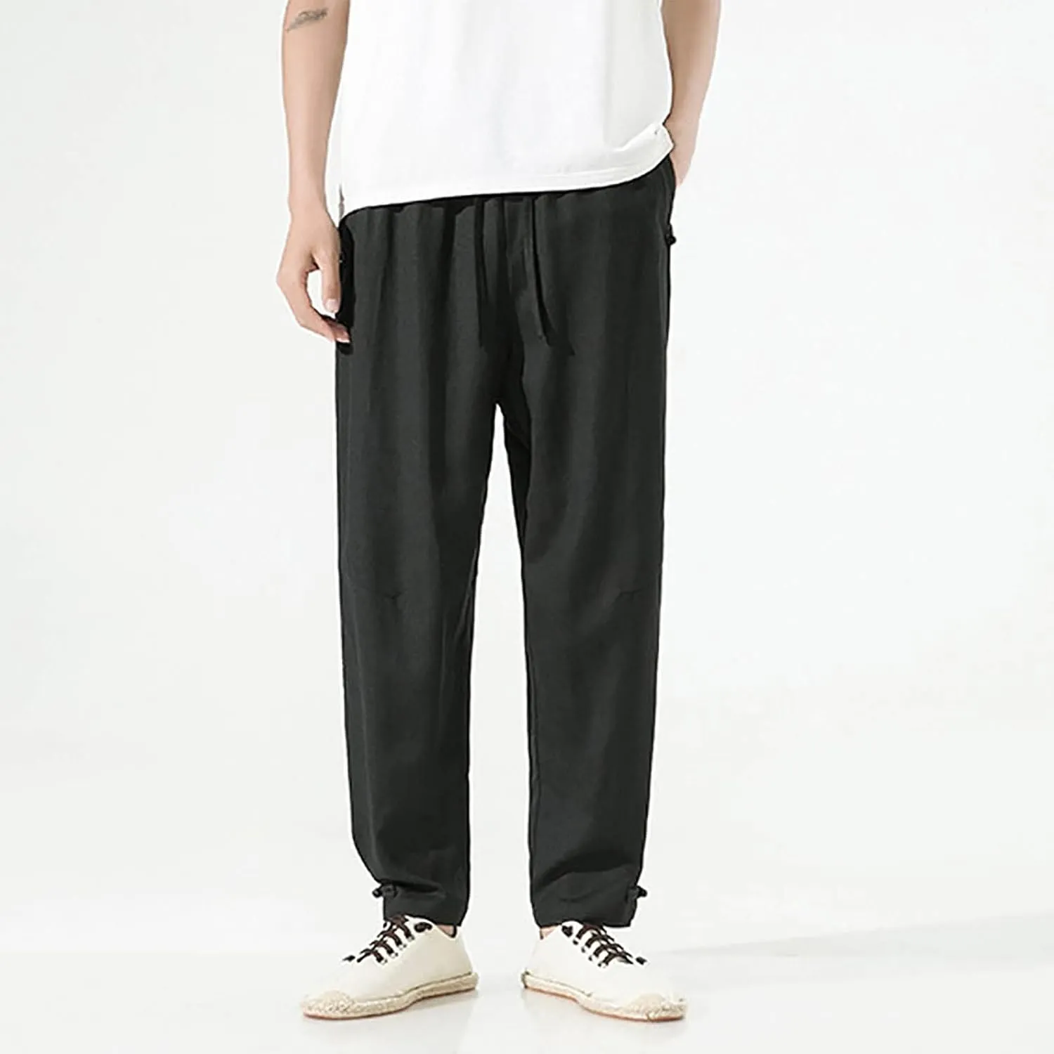 SUWBMHWE Harem Pants Men Mens Everyday Wear Lounge Japanese with Pockets Shorts Summer Beach Linen for Oversized Yoga